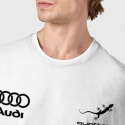Футболка с принтом Audi Ауди для мужчины, вид на модели спереди №4. Цвет основы: белый