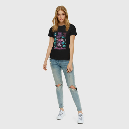 Женская футболка хлопок с принтом Кот некромант cat wizard, вид сбоку #3