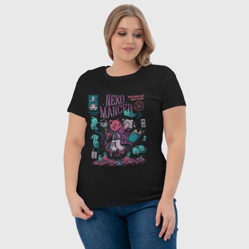 Женская футболка хлопок с принтом Кот некромант cat wizard, фото #4