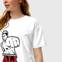 Футболка с принтом Muhammad Ali для женщины, вид на модели спереди №2. Цвет основы: белый
