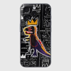 Чехол для iPhone 15 Pro Max силиконовый с защитой камеры Динозавр в короне от Баския