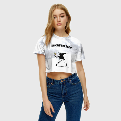 Женская футболка Crop-top 3D Banksy, цвет 3D печать - фото 4