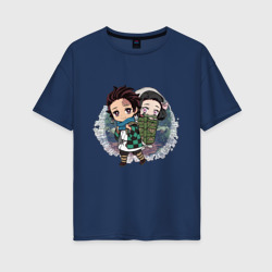 Женская футболка хлопок Oversize Танджиро и Незуко Камадо