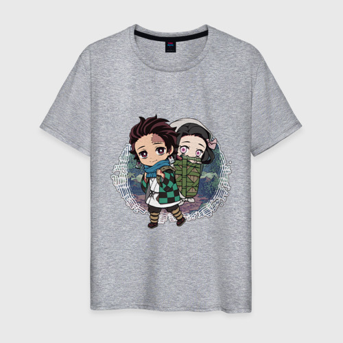Мужская футболка хлопок Танджиро и Незуко Камадо, цвет меланж