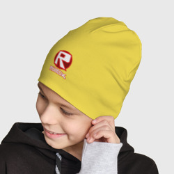 Шапка с принтом Roblox big logo для ребенка, вид на модели спереди №3. Цвет основы: желтый
