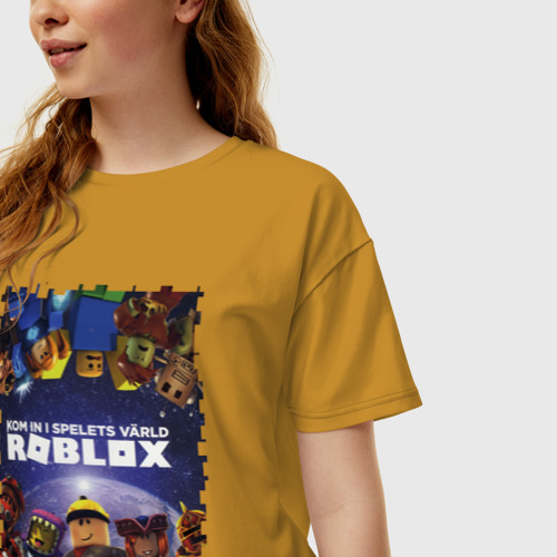 Женская футболка хлопок Oversize Roblox Роблокс, цвет горчичный - фото 3