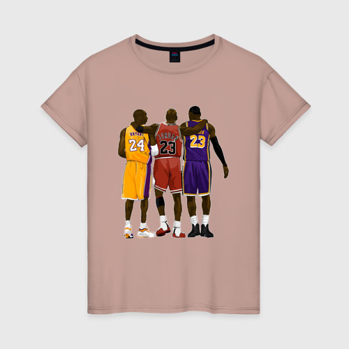 Женская футболка хлопок с принтом Kobe, Michael, LeBron, вид спереди #2