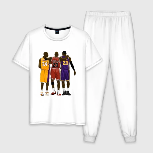 Мужская пижама с белой футболкой хлопок Kobe, Michael, LeBron