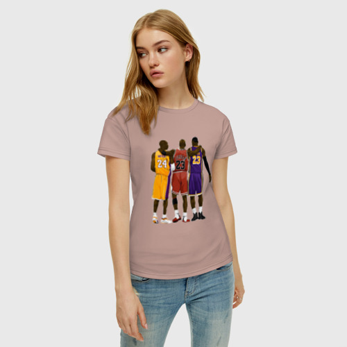 Женская футболка хлопок с принтом Kobe, Michael, LeBron, фото на моделе #1