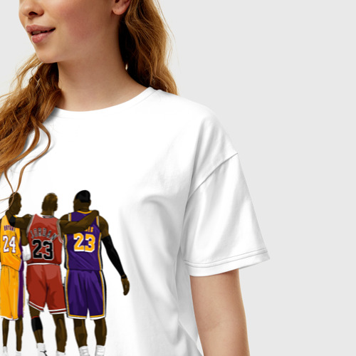 Женская футболка хлопок Oversize Kobe, Michael, LeBron, цвет белый - фото 3