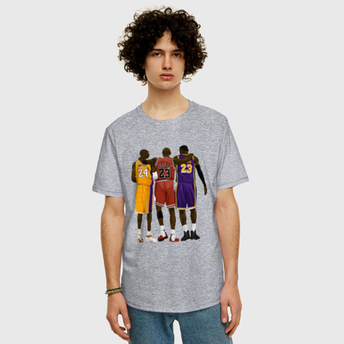 Мужская футболка хлопок Oversize Kobe, Michael, LeBron, цвет меланж - фото 3