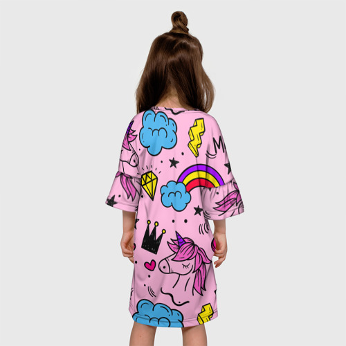 Детское платье 3D с принтом Единороги, вид сзади #2