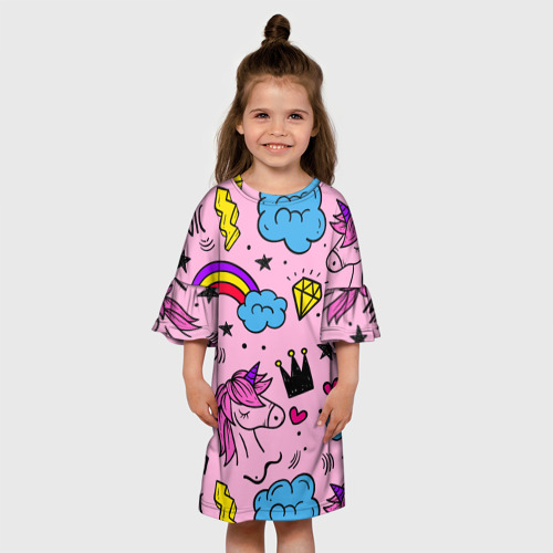 Детское платье 3D с принтом Единороги, вид сбоку #3