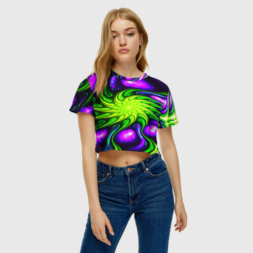 Женская футболка Crop-top 3D Neon&acid, цвет 3D печать - фото 3