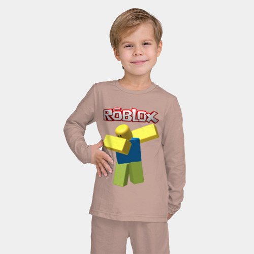 Детская пижама с лонгсливом хлопок с принтом Roblox Dab, фото на моделе #1