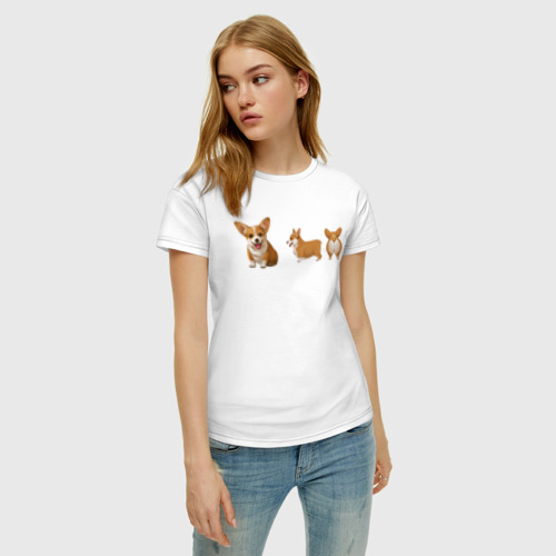 Женская футболка хлопок Корги, цвет белый - фото 3