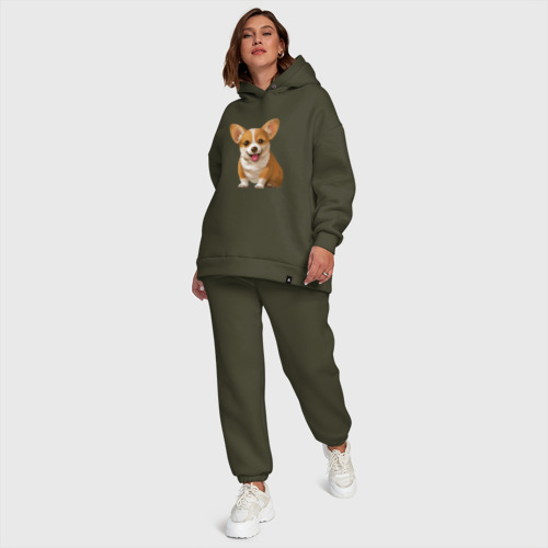 Женский костюм хлопок Oversize Корги, цвет хаки - фото 6