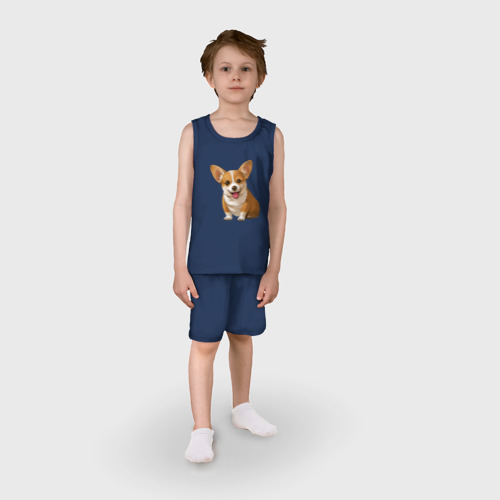 Детская пижама с шортами хлопок Корги, цвет темно-синий - фото 3
