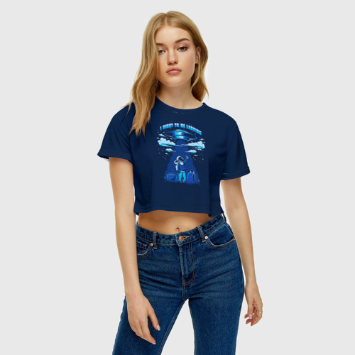 Женская футболка Crop-top 3D Ufo, цвет 3D печать - фото 3
