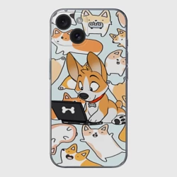 Чехол для iPhone 15 силиконовый с защитой камеры Корги