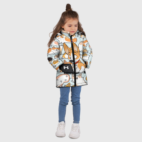 Зимняя куртка для девочек 3D Корги, цвет черный - фото 5