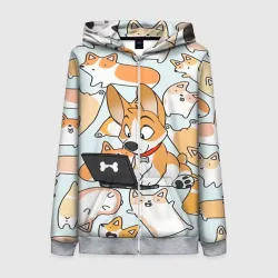 Женская толстовка 3D на молнии Корги