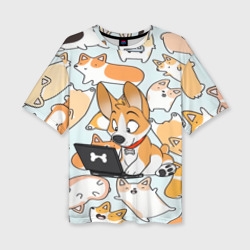 Женская футболка oversize 3D Корги