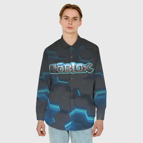 Мужская рубашка oversize 3D Roblox Neon Hex, цвет белый - фото 3