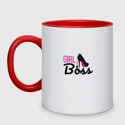 Кружка двухцветная Girl Boss, цвет белый + красный