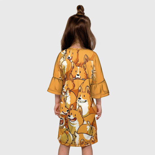 Детское платье 3D с принтом Корги, вид сзади #2