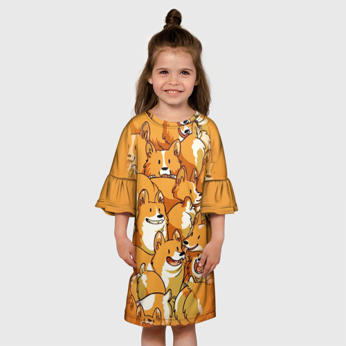Детское платье 3D с принтом Корги, вид сбоку #3