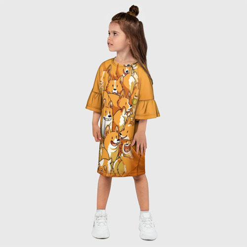 Детское платье 3D с принтом Корги, фото на моделе #1