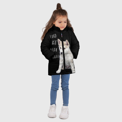 Зимняя куртка для девочек 3D с принтом Sleep Eat Play Repeat Хаски, вид сбоку #3