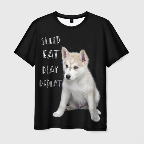 Мужская футболка 3D Sleep Eat Play Repeat Хаски, цвет 3D печать