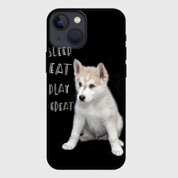 Чехол для iPhone 13 mini Sleep Eat Play Repeat Хаски