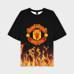 Мужская футболка oversize 3D Огненный Манчестер Юнайтед