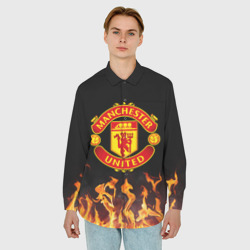 Мужская рубашка oversize 3D Огненный Манчестер Юнайтед - фото 2