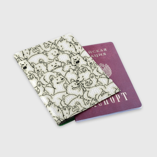 Обложка для паспорта матовая кожа Корги чб, цвет зеленый - фото 3