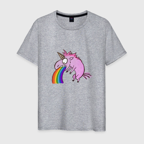 Мужская футболка хлопок Единорог, блюющий радугой, цвет меланж