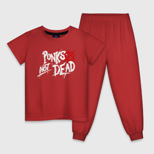 Детская пижама хлопок с принтом Punks not dead, вид спереди #2