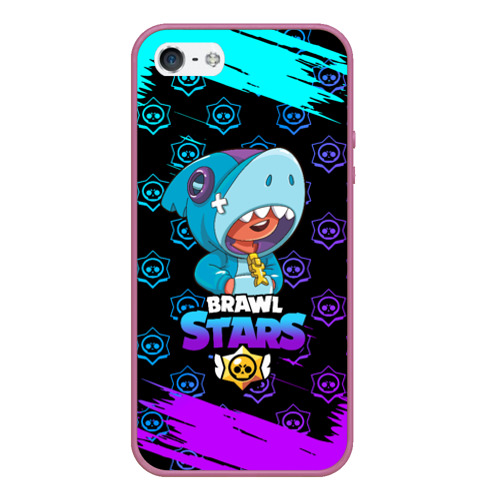 Чехол для iPhone 5/5S матовый Brawl stars leon shark., цвет розовый