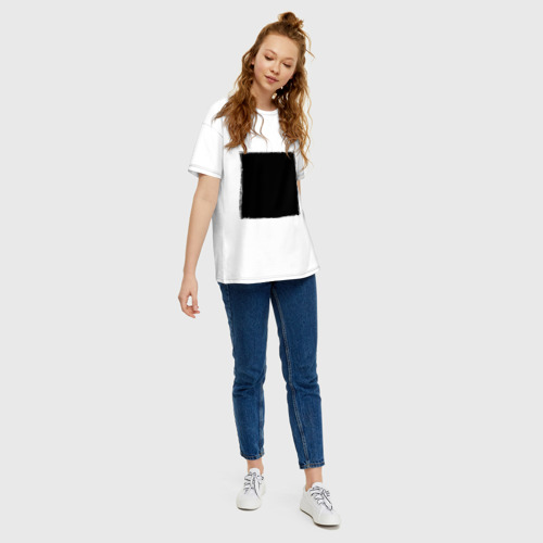 Женская футболка хлопок Oversize Черный квадрат, цвет белый - фото 5