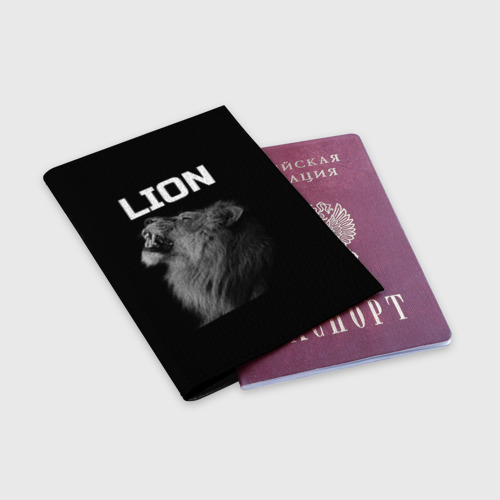 Обложка для паспорта матовая кожа Лев, цвет черный - фото 3