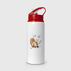 Бутылка для воды с трубочкой Sleep Eat Play Repeat Бульдог
