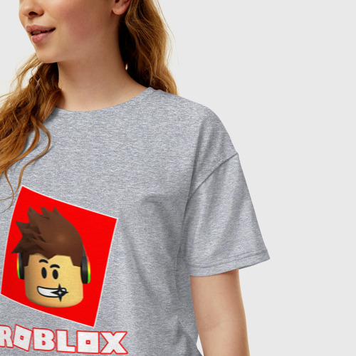 Женская футболка хлопок Oversize Roblox designer, цвет меланж - фото 3