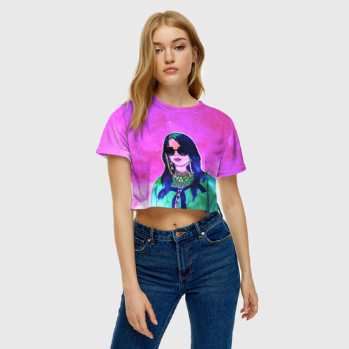 Женская футболка Crop-top 3D Билли Айлиш, цвет 3D печать - фото 3
