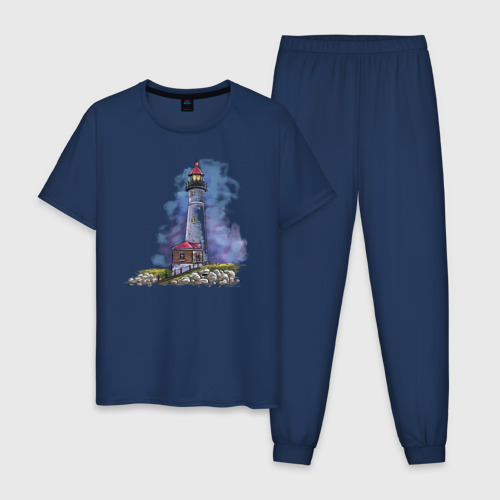 Мужская пижама хлопок Crisp Point Lighthouse, цвет темно-синий