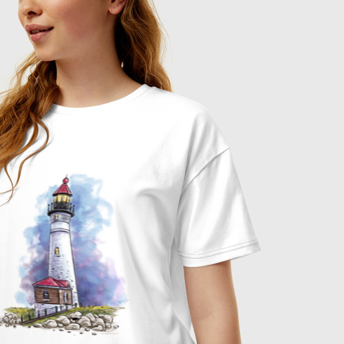 Женская футболка хлопок Oversize Crisp Point Lighthouse, цвет белый - фото 3