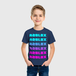 Светящаяся футболка с принтом Roblox для любого человека, вид спереди №2. Цвет основы: темно-синий