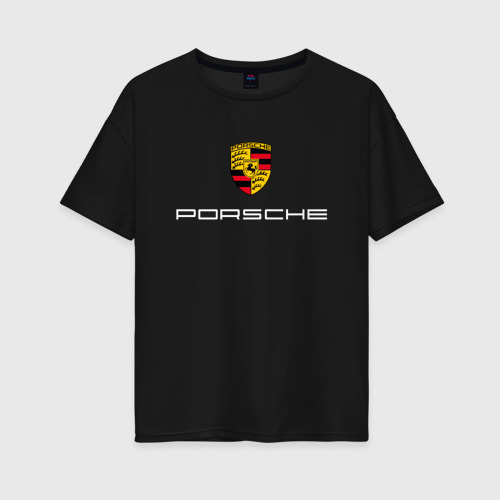 Женская футболка хлопок Oversize Porsche Порше, цвет черный